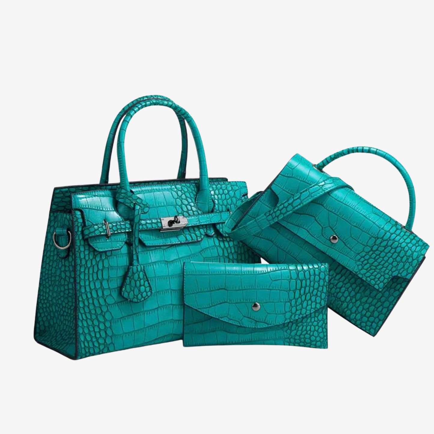 Ensemble 3 pièces : sac à main, pochette & bandoulière effet croco