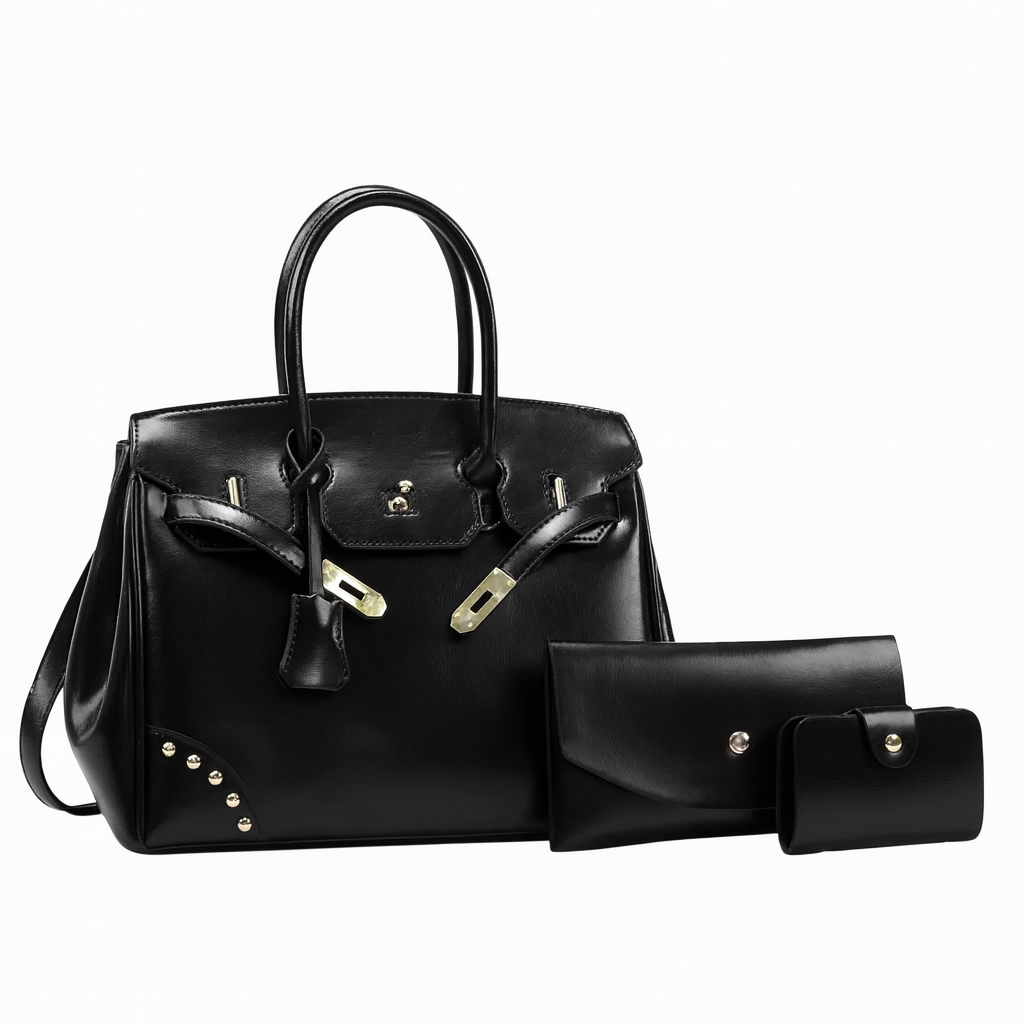 Ensemble 3 pièces : sac à main, pochette & porte-cartes avec bandoulière