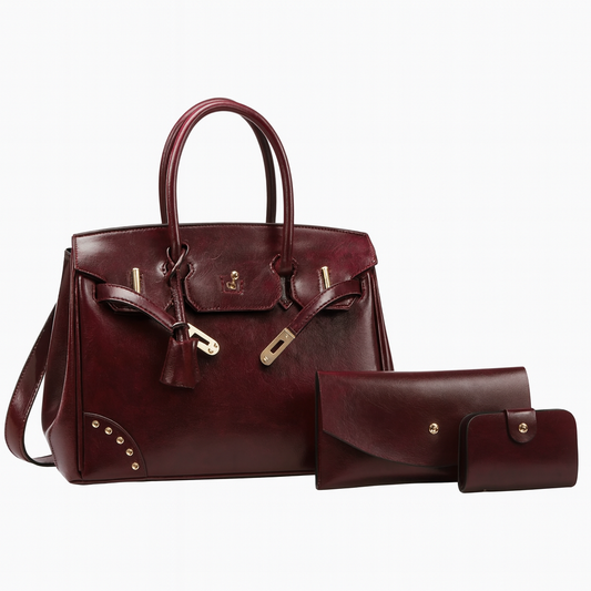 Ensemble 3 pièces : sac à main, pochette & porte-cartes avec bandoulière