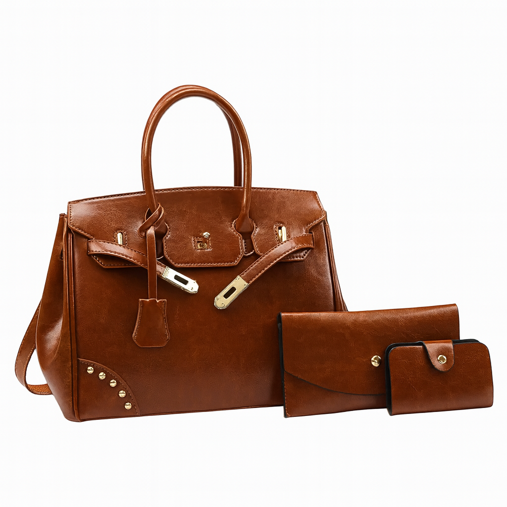 Ensemble 3 pièces : sac à main, pochette & porte-cartes avec bandoulière