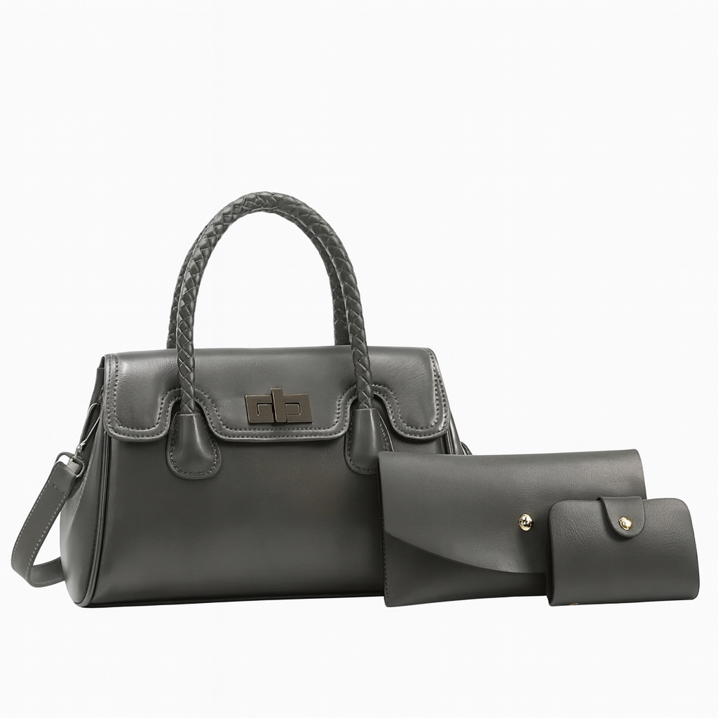 Ensemble 3 pièces : sac à main, pochette & porte-cartes avec bandoulière