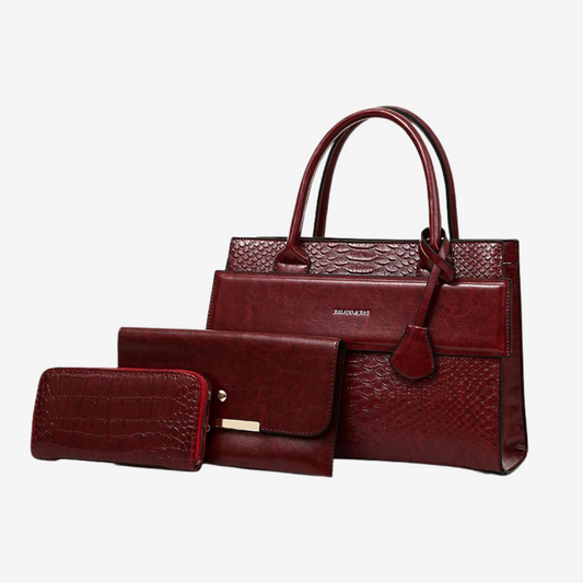 Ensemble 3 pièces : sac à main, pochette & portefeuille avec bandoulière